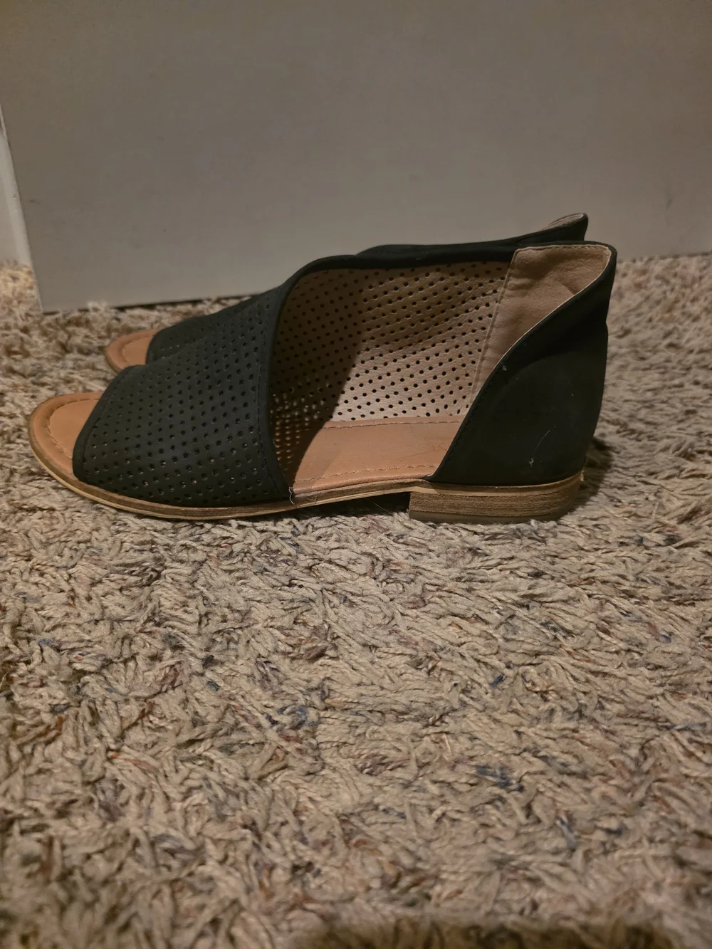 Catherine Malandrino Black Perforated Open-Toe Slingback Sandals